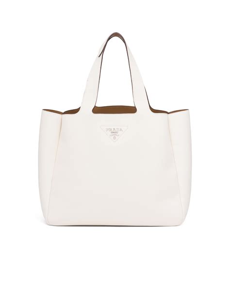 prada leather handbag white and caramel